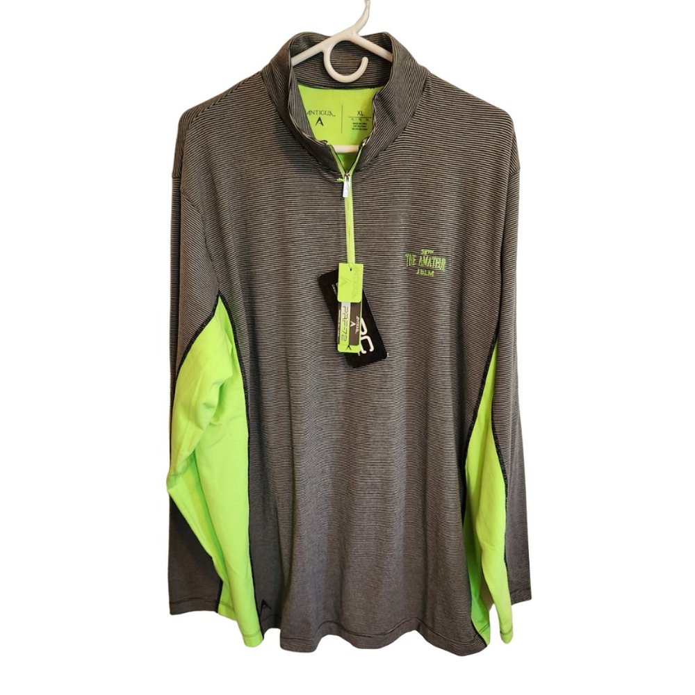 Antigua Quarter Zip Long Sleeve Performance Black Pinstripe/Lime Men's Size XLT